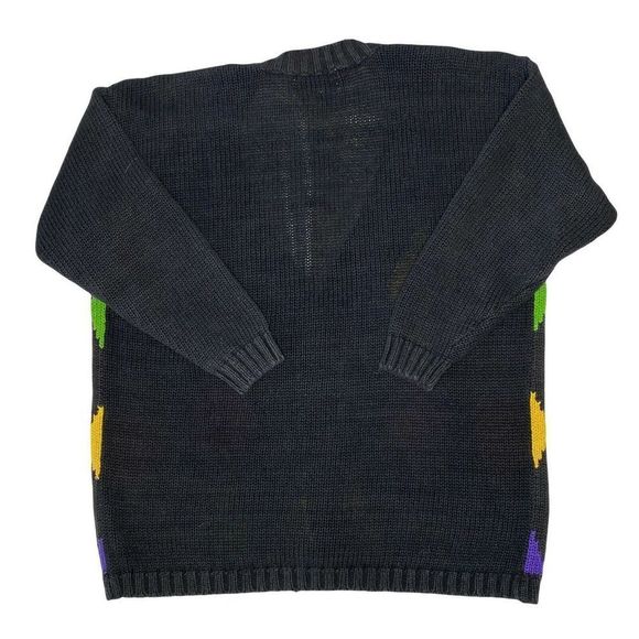 Rainbow Argyle Cardigan Sweater 90s Reference Point Knit Medium W23"xL26" Cotton - Picture 2 of 5